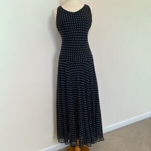 Vintage Jones New York Silk Polka Dot Maxi Dress – Black & White – Size 10